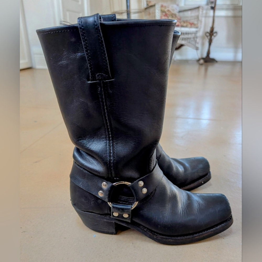Frye Harness Boots 12R Black Leather Size 8 1/2 Womens